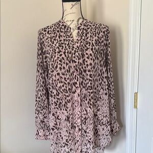 Belle by Kim Gravel Leopard Print Pink Blouse